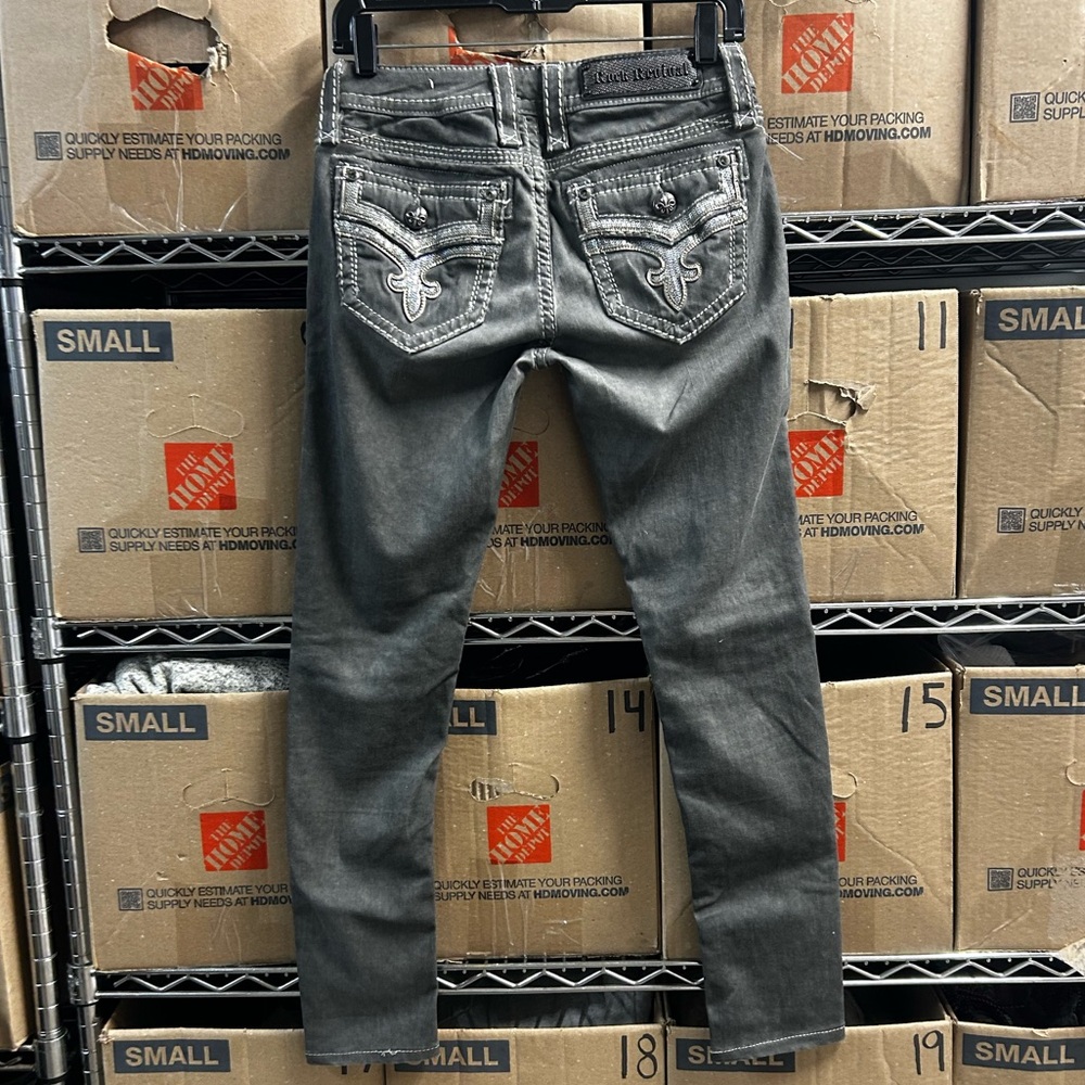 Rock Revival Delisa Skinny Low Rise Dark Gray Jeans Sequins Womens 27 Y2K - Picture 6 of 15